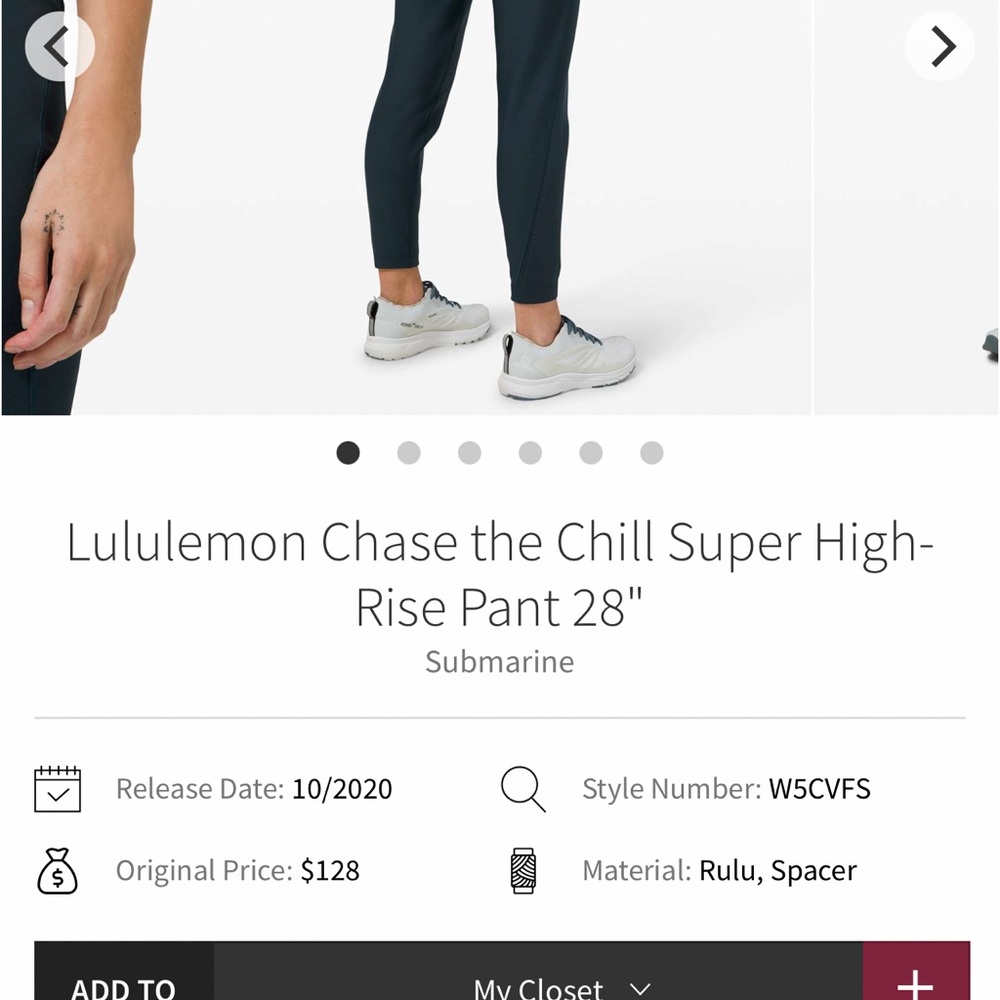 Size 8 Lululemon Chase the Chill High-Rise Leggings in the color Submarine